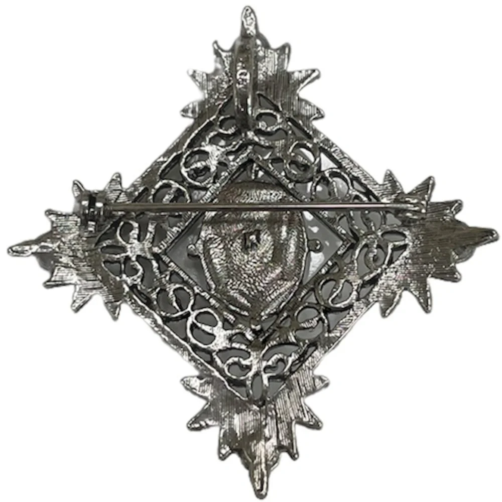 Vintage Pearl Brooch Pin Pendant Ornate Victorian Fleur De Lis Gunne Filigree
